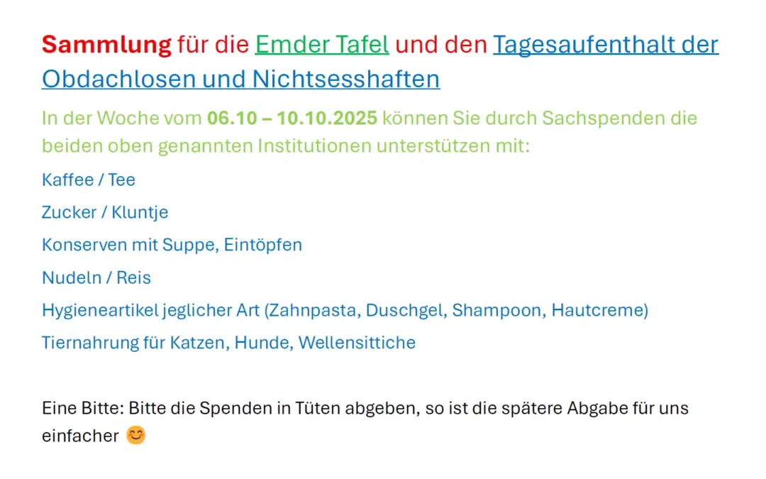 Sammlung für die Emder Tafel